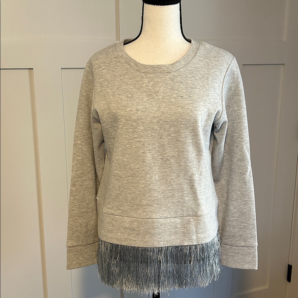J. Crew Gray Sweatshirt with Blue Fringe Hem